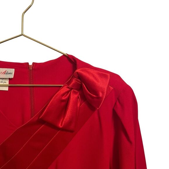 Vintage Amy Adams USA Union Made Red Long Sleeve Shoulder Bow Holiday Dress - Picture 2 of 7